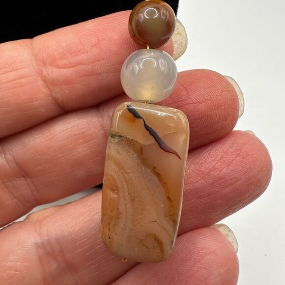 Almost 2.5" polished agate stone dangle earrings with stamped 925 hooks! - Picture 8 of 11